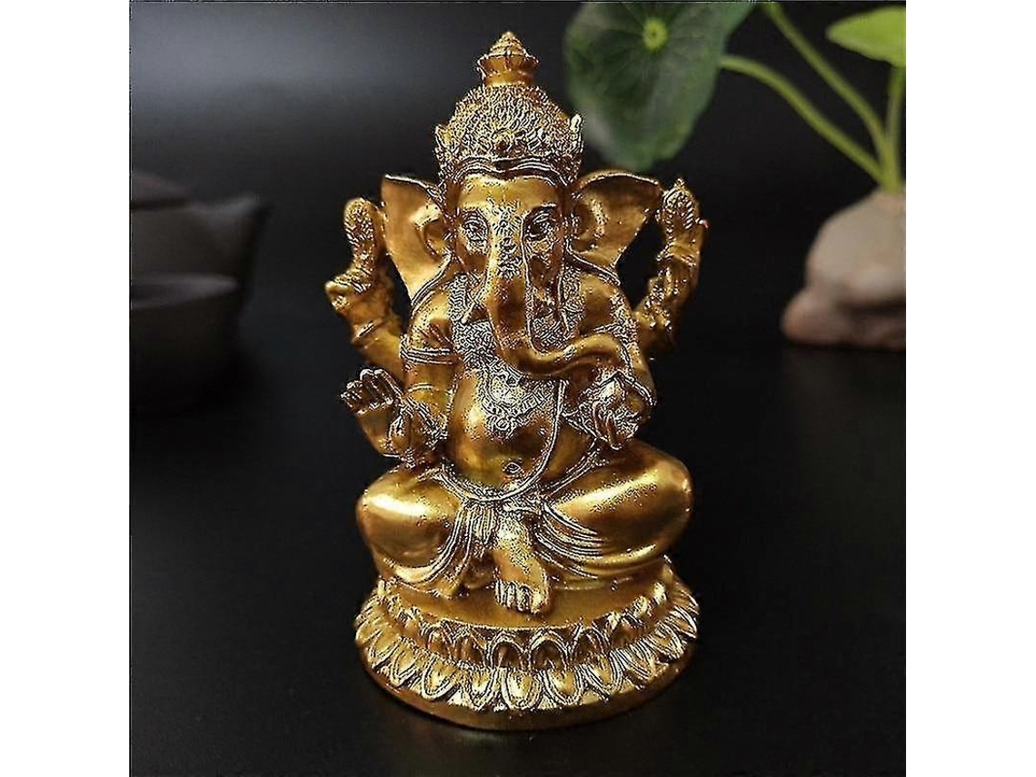 Estátua De Ganesha Dourada Escultura De Buda Deus Elefante, Estatuetas De Ganesha Em Resina Olysi Shop
