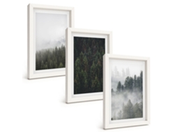 Um Conjunto De Imagens Decorativas Em Uma Moldura Florestas Verdes, Neblina, Natureza Moldura Branca Pinturas De Quarto Espelharte (3 Peças 20x30 Cm)