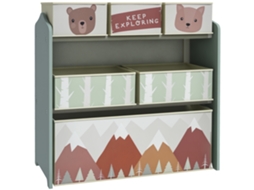 Armário Infantil Com 6 Caixas De Tecido E Estampa Fofa, 63x30x66cm, Verde