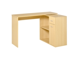 Mesa De Computador Giratória Moderna Com 2 Prateleiras E 2 Gavetas, De Jantar Em Aglomerado, 117x82x74 Cm, Cor Carvalho E Madeira.