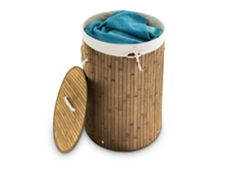 Cesto De Roupa Suja Redondo De Bambu Com Tampa