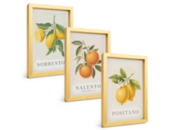 Um Conjunto De Imagens Decorativas Em Uma Molduralimões, Laranjas, Amalfi Moldura Dourada Pinturas De Quarto Espelharte (3 Peças 20x30 Cm)