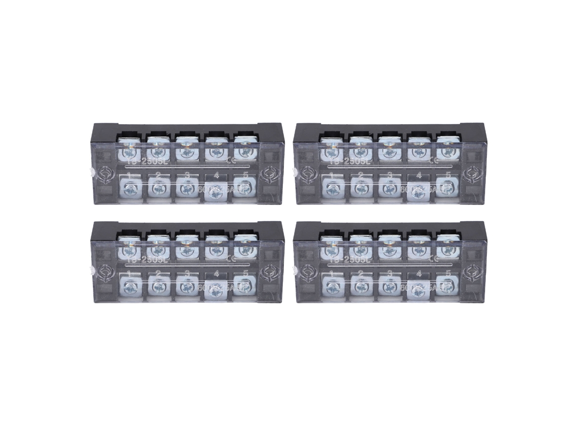 Barrera De Terminales De Doble Fila Con Tuerca Y Tapa, 600v 25a, 4 Piezas, 5 Posiciones (2505)