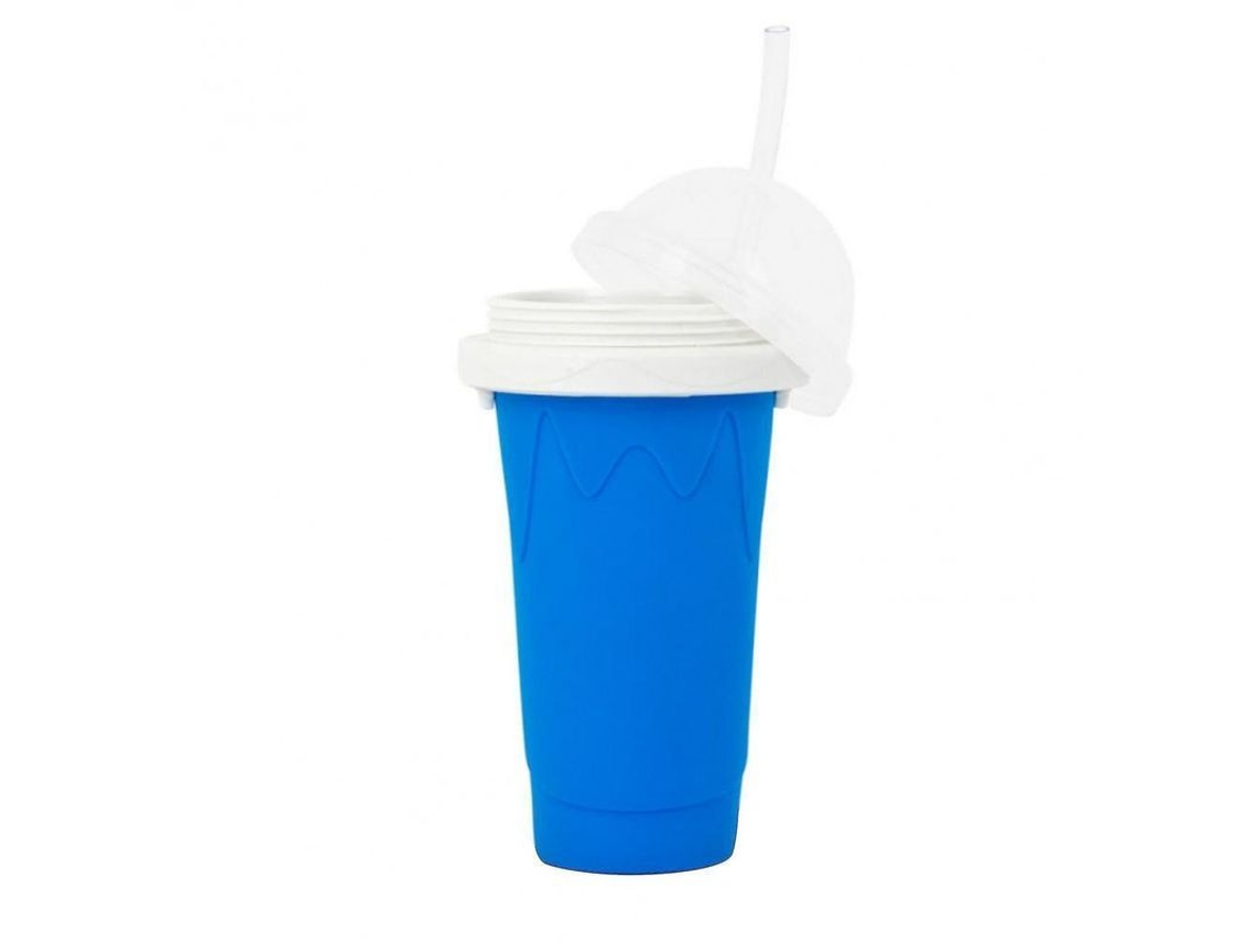 Rebe hacer Sorvete Slush em Casa com Xícara de Smoothies de Silicone de Dupla Camada Ecológica Azul
