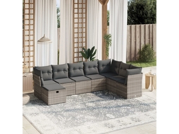 Vidaxl 8 Pcs Conj. Sofás Jardim C/ Almofadões Vime Pe Cinzento-claro