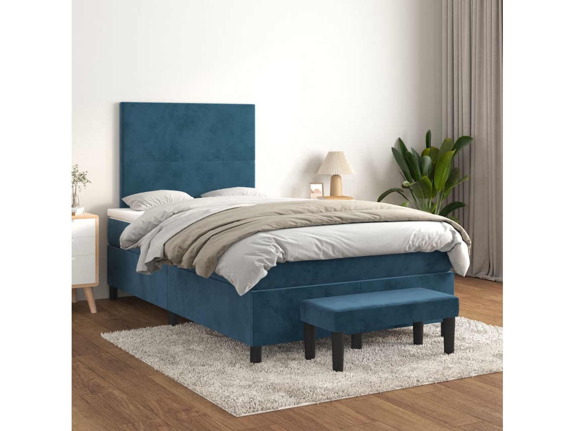 Cama Boxspring Com Colchão 120x200 Cm Veludo Azul-escuro