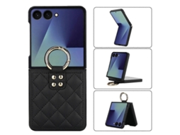 Capa De Celular De Pu Com Suporte De Anel Com Textura Rômbica Para Samsung Galaxy Z Flip7 5g