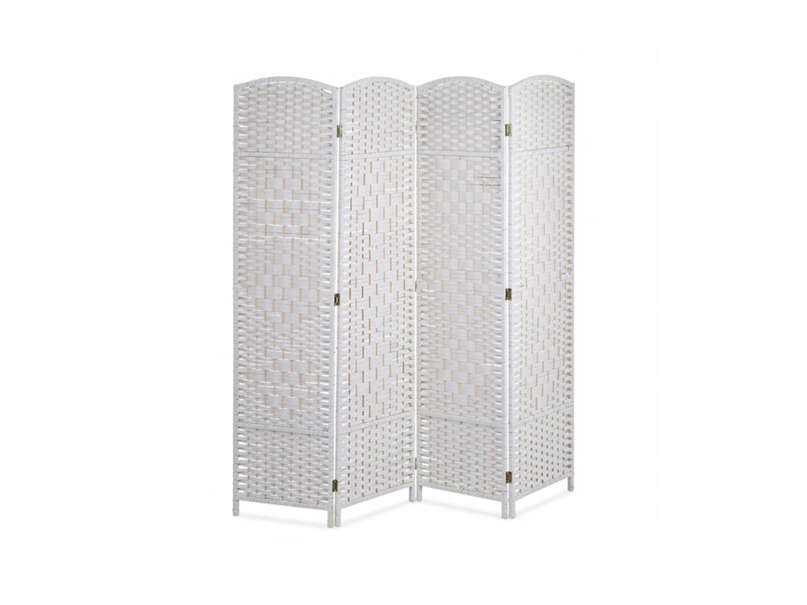 Divisória Relaxdays, Axl: 170 X 160 Cm, Dobrável, 4 Partes, Proteção De Privacidade, Madeira E Corda De Papel, Branco