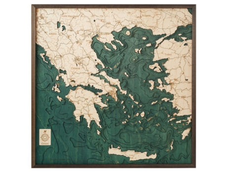 Mapa 3D com Moldura Grécia L Madeira Multicolorido 76X6X76 Cm CUTTING BROTHERS