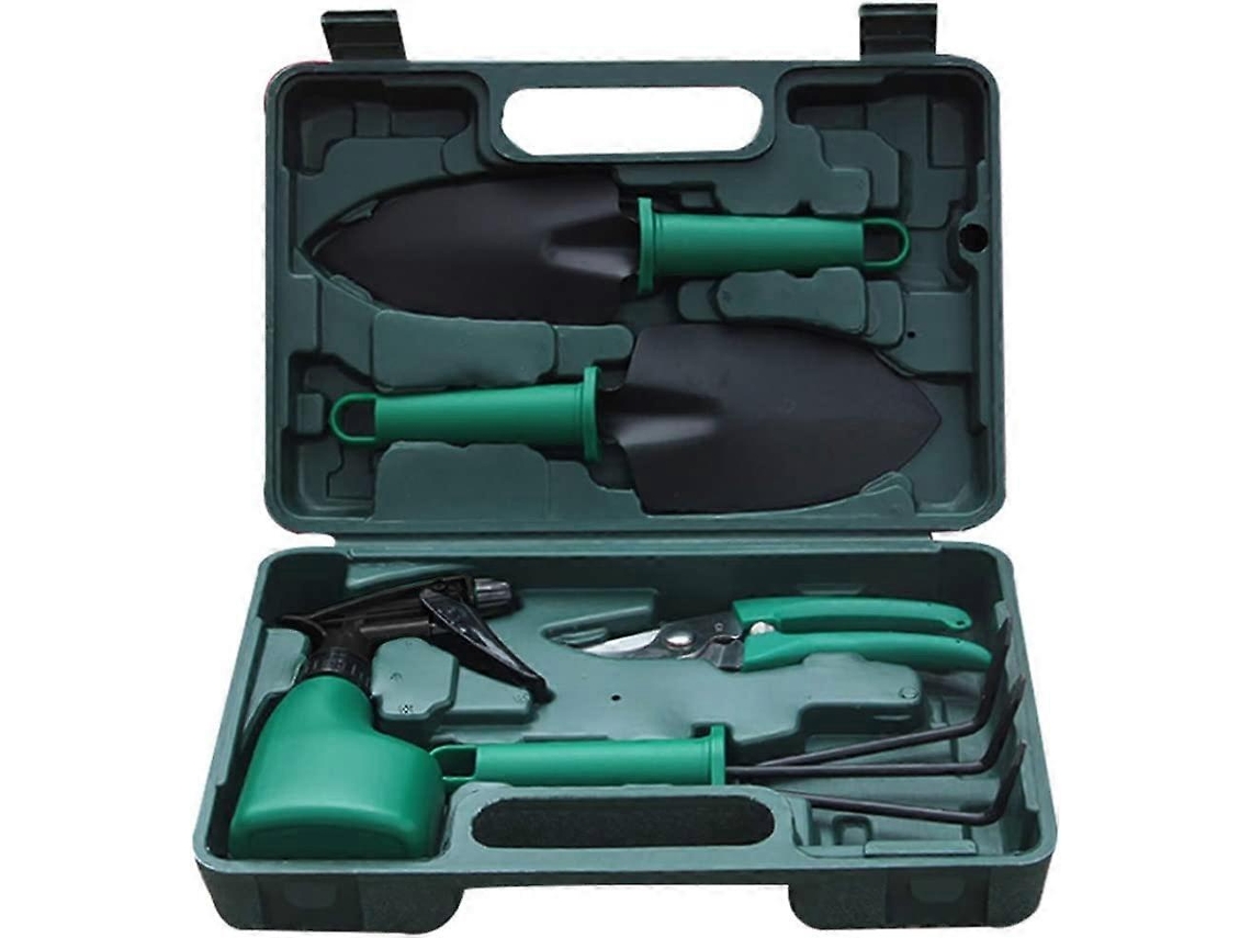 Conjunto de 5 ferramentas de jardim leves com pá, rastelo, tesoura inox, pulverizador e bolsa anti-ruídos