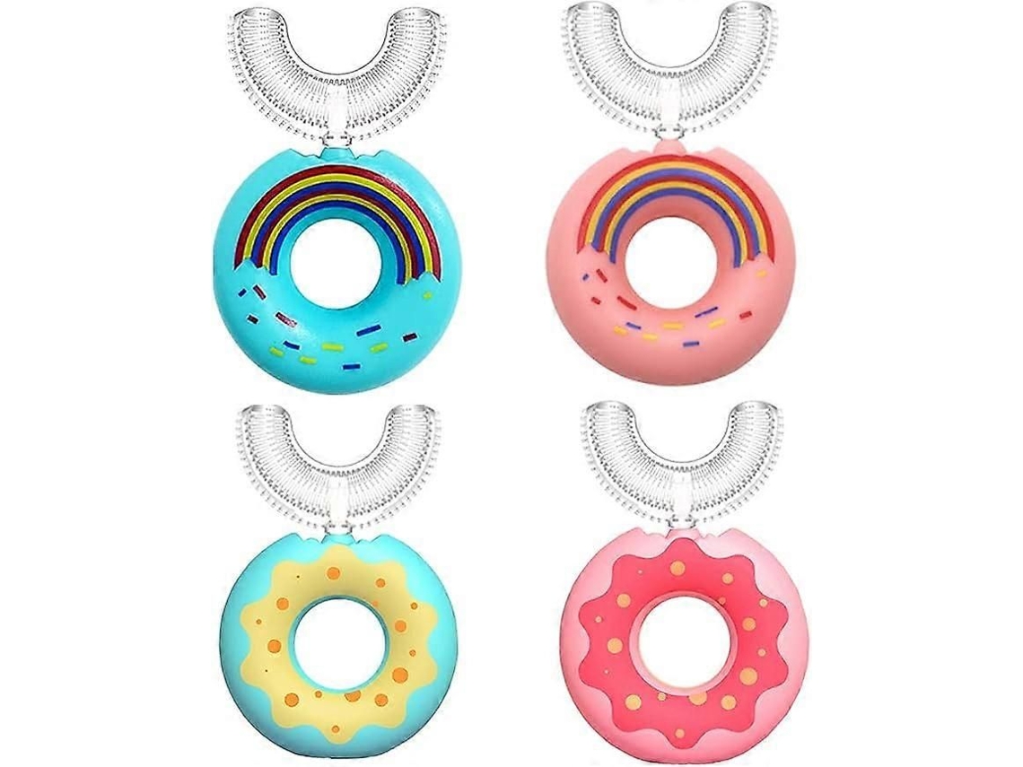 Kit com 4 Escovas de Dente Infantis, Cabeça Silicone Qualidade Alimentar, Linda Escova em Formato U Rotaçã o 360° para Crianças GOKOCO