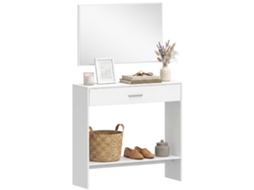 Console de Entrada Com Espelho, Gaveta E Prateleira Para Hall, 91,5x27,9x85,5 Cm, Branco