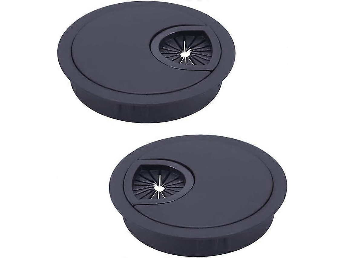 x Ilhós de cabo redondos embutidos pretos 60 mm design de metal escovado organizador de cabos de mesa de escritório Slowmoose