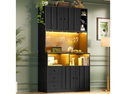 Armário Alto De Cozinha 180 Cm Com Led, Tomada Elétrica, Arrumação Para Vinho E Vitrine Adequado Para Cozinha E Sala De Jantar
