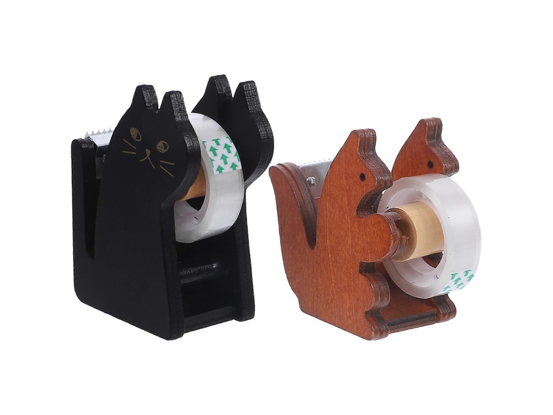 Conjunto de 6 Peças Suporte Mesa para Fita Adesiva com Formato Animais em Madeira Uso Doméstico. GOKOCO