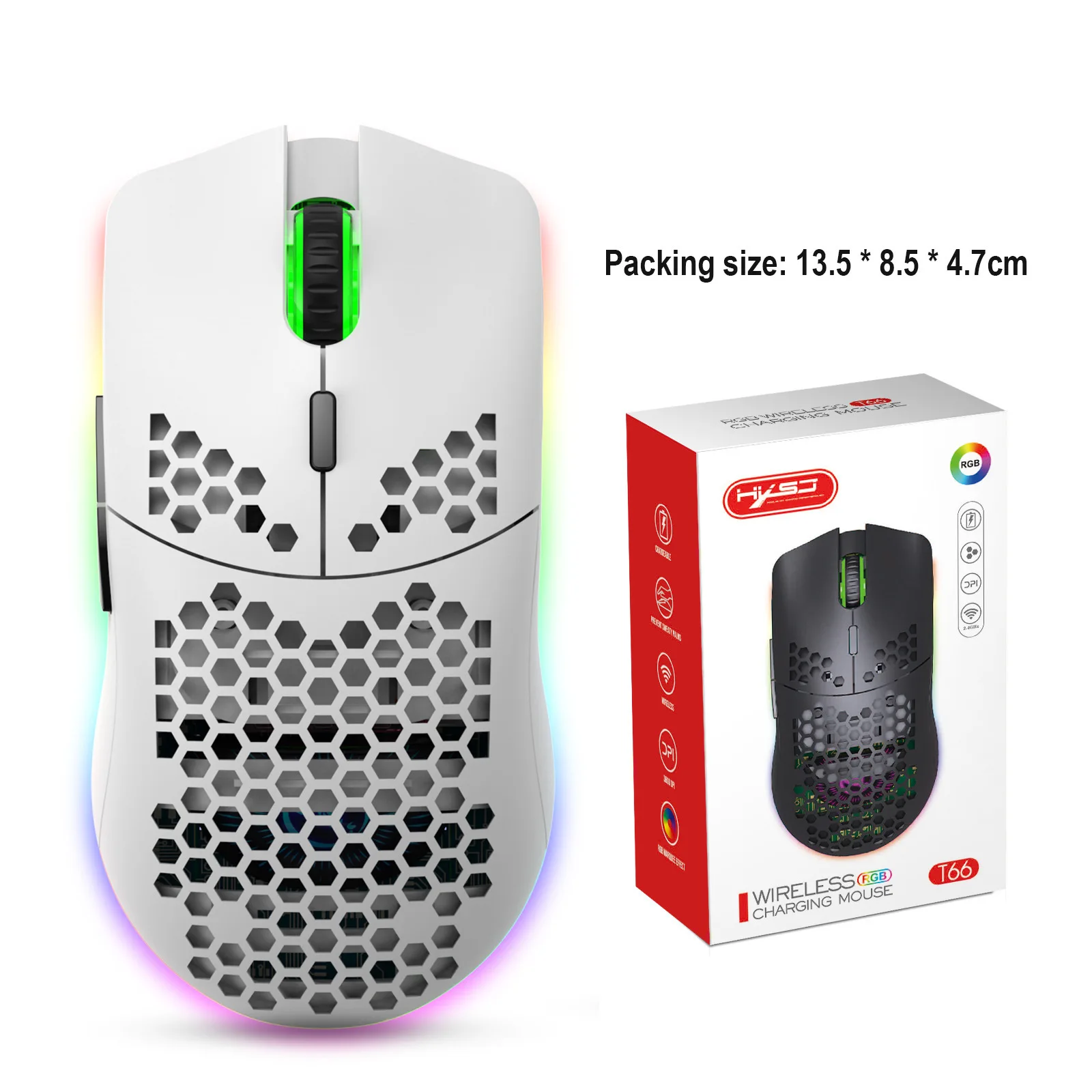 (branco) Mouse Branco Com Estrutura Em Favo De Mel, 6 Botões Programáveis E Design Ergonômico.