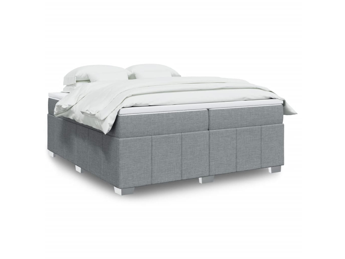 Cama Com Molas/colchão 200x200 Cm Tecido Cinza-claro