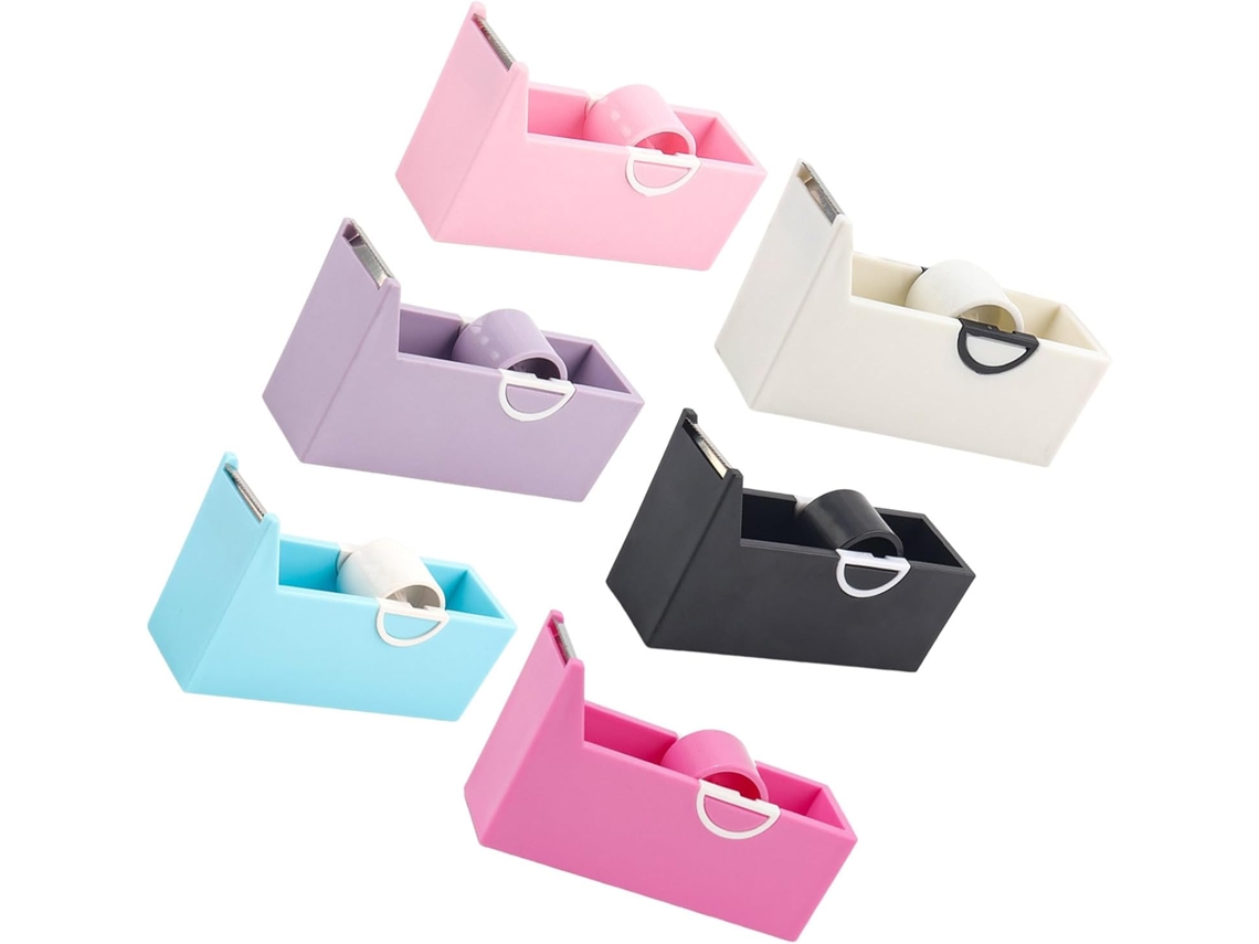 Conjunto de 6 dispensadores compactos e antiderrapantes Fita Adesiva para trabalhos manuais de mesa, cortadores ABS E.