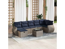Vidaxl 8 Pcs Conjunto Sofás De Jardim C/ Almofadões Vime Pe Cinzento