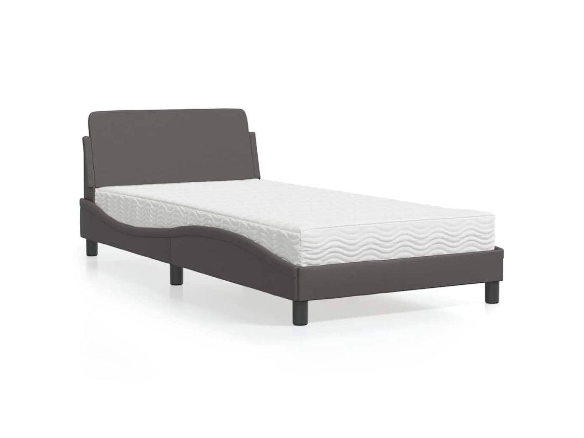Vidaxl Cama Com Colchão Dover 100x200 Cm Couro Artificial Cinzento