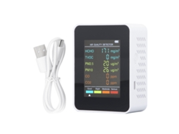Monitor Portátil De Calidad Do Ar Co2 Tvoc Hcho Pm2.5 Pm10 Com Alarme Lcd Branco
