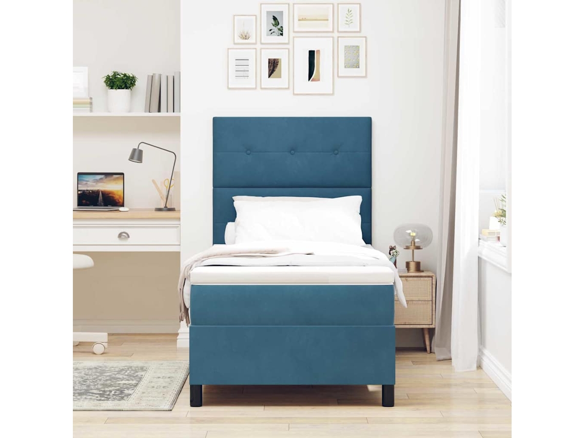 Vidaxl Cama Box Spring Led Azul Escuro 80 X 200 Cm Veludo