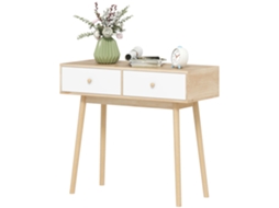 Mesa De Console Com 2 Gavetas, Cor Branco, Para Sala De Estar E Corredor E Entrada, Com Design Moderno, 86 X 35 X 75 Cm
