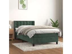 Cama Com Molas/colchão 100x200 Cm Veludo Verde-escuro