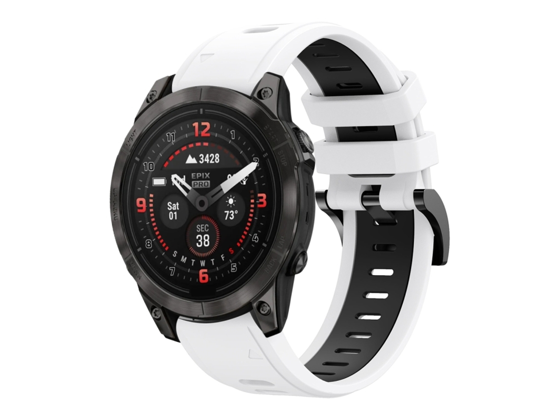 Bracelete Para Garmin Epix Pro (47mm) - Silicone Esportivo - Duas Cores (22mm) Branco + Parte Traseira