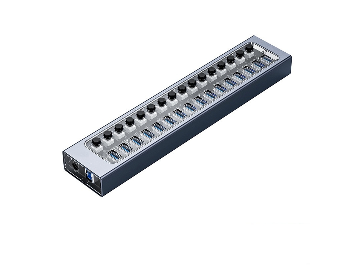 Yizhood USB Hub Docking Station USB 3.0 Hub com QC 16 Carregador Rápido Várias Portas com Interruptor Cinza
