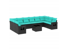 Conjunto de Sofá de Jardim, 11 Peças, Almofadas, Rattan Preto MAISON EXCLUSIVE