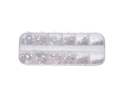 Strass para unhas com base plana, 12 graus de brilho, 14 seções, 3 estilos, material de vidro, ferramenta de manicure