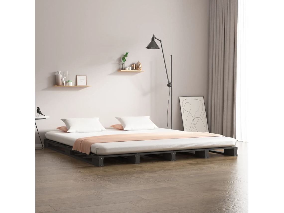 Vidaxl Cama De Paletes Pequena De Casal 120x190 Cm Pinho Cinzento