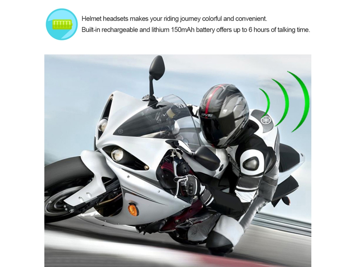 Fone de ouvido Bluetooth para capacete de motocicleta com microfone hands free estéreo | S/MARCA