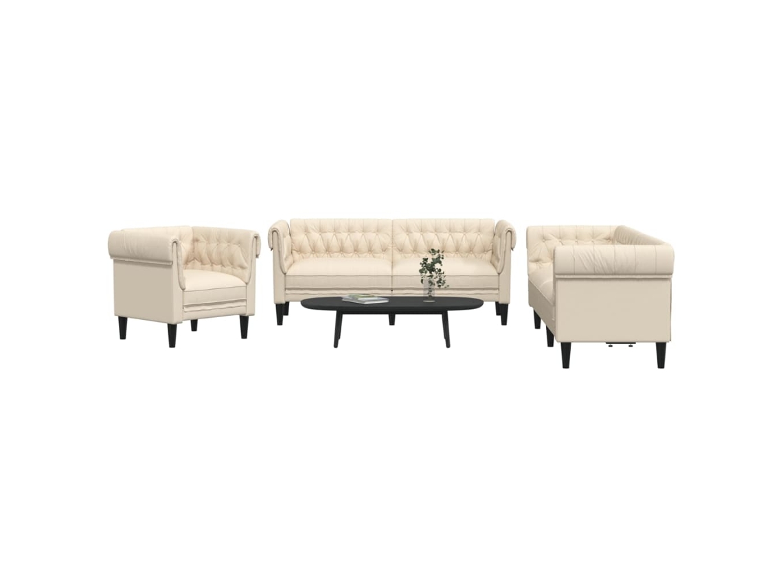 Vidaxl 3 Pcs Conjunto De Sofás Tecido Cor Creme