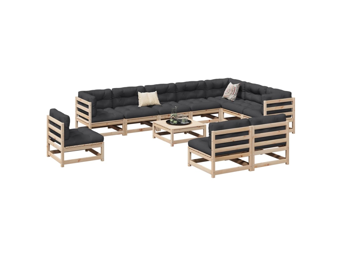 Vidaxl 11 Pcs Conjunto Sofás De Jardim Madeira De Pinho Maciça