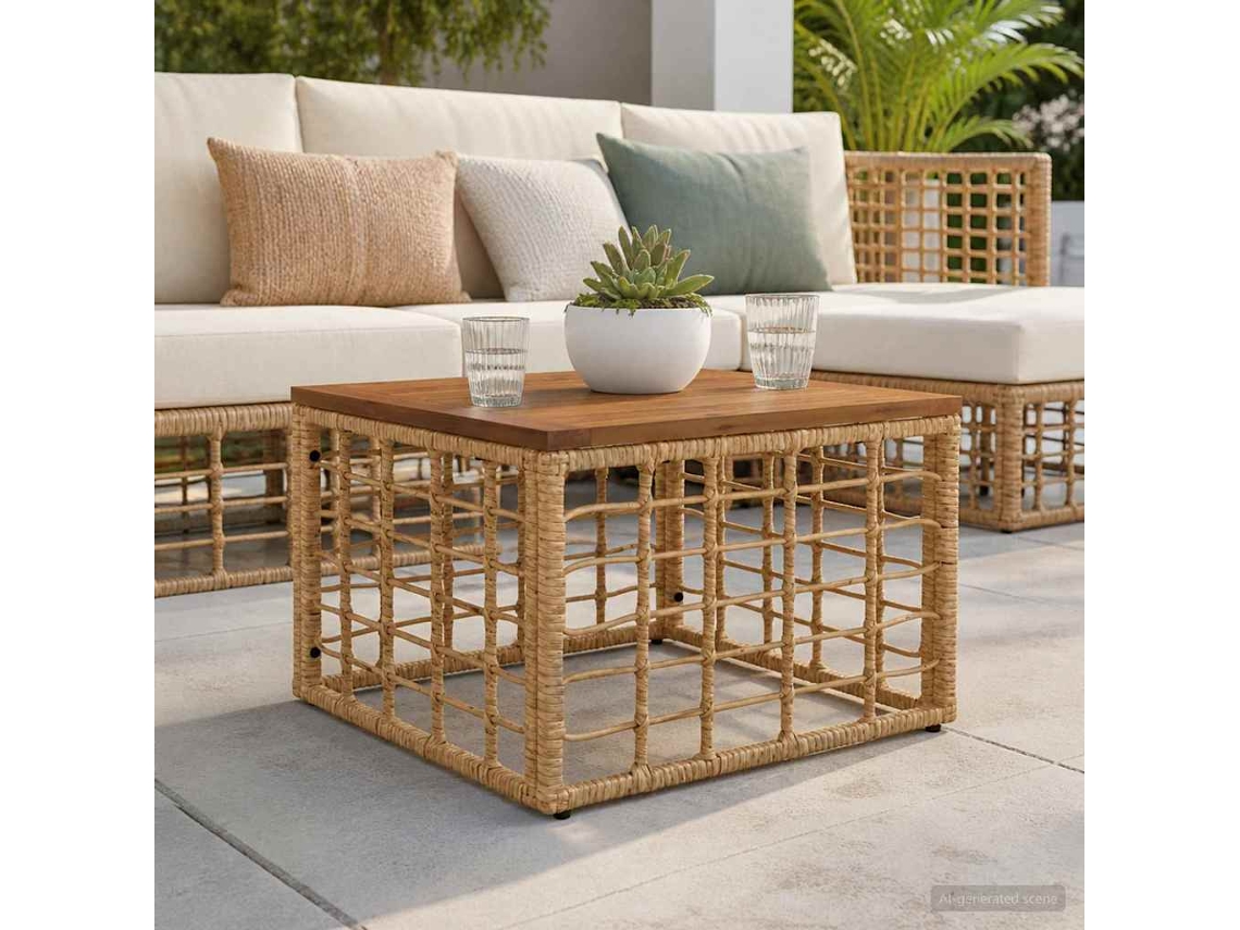 Vidaxl Mesa De Jardim Natural 55 X 55 X 37 Cm Rattan Pe E Vidro