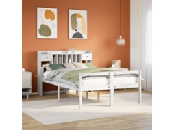 SYFAX™ Cama com Estante Sem Colchão 160x200 Cm Pinho Maciço Branco
