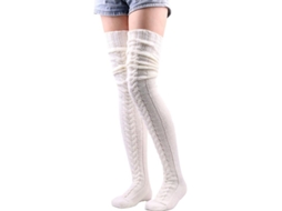 Medias Altas De Lana Calientes Para Mujer Niña Invierno Otoño Calcetinadas Elásticas Suaves Moda 85 Cm Blanco