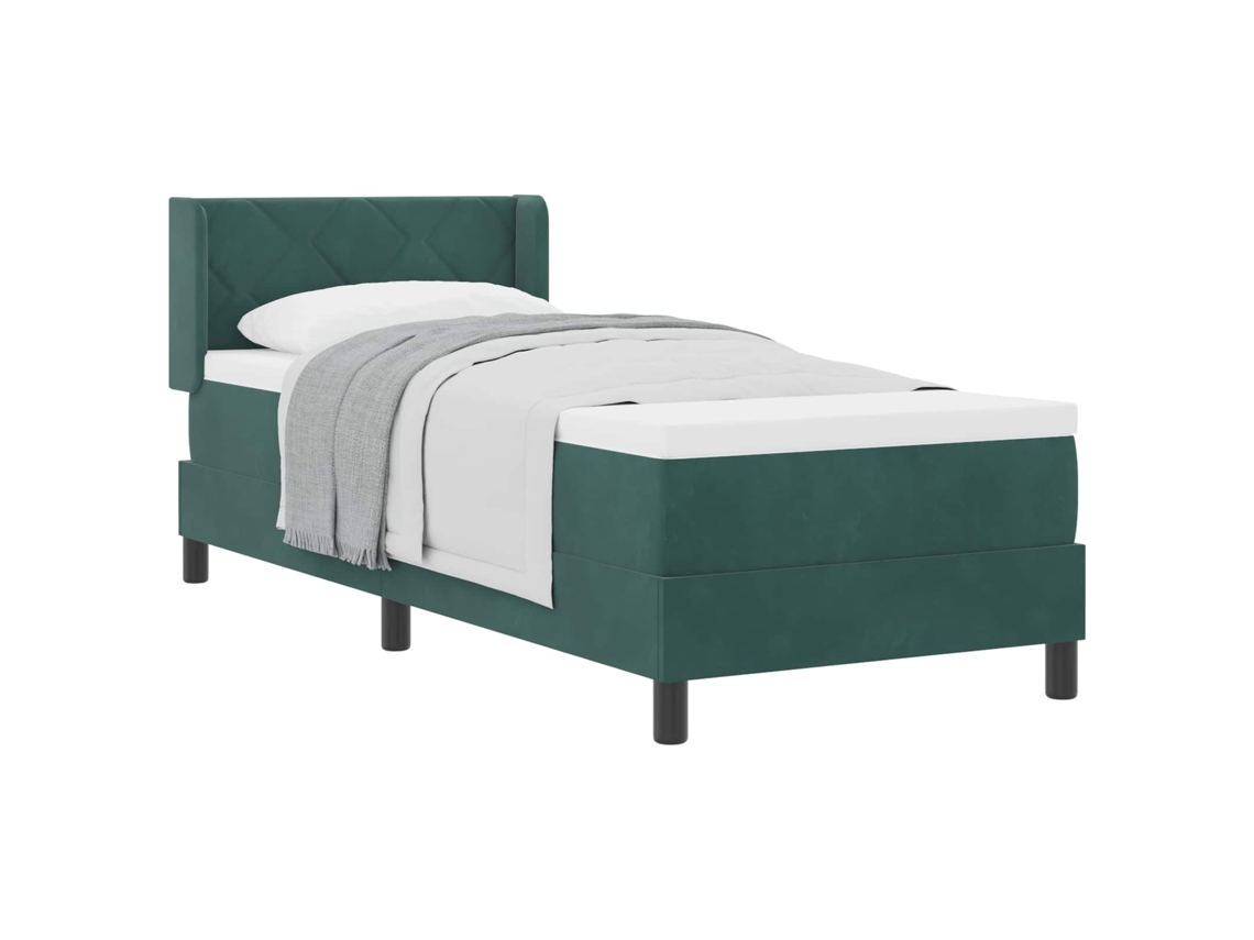 Cama De Solteiro | Camas Para Quarto | Cama Box Com Colchão Verde Escuro 200 X 80 Cm Poliéster