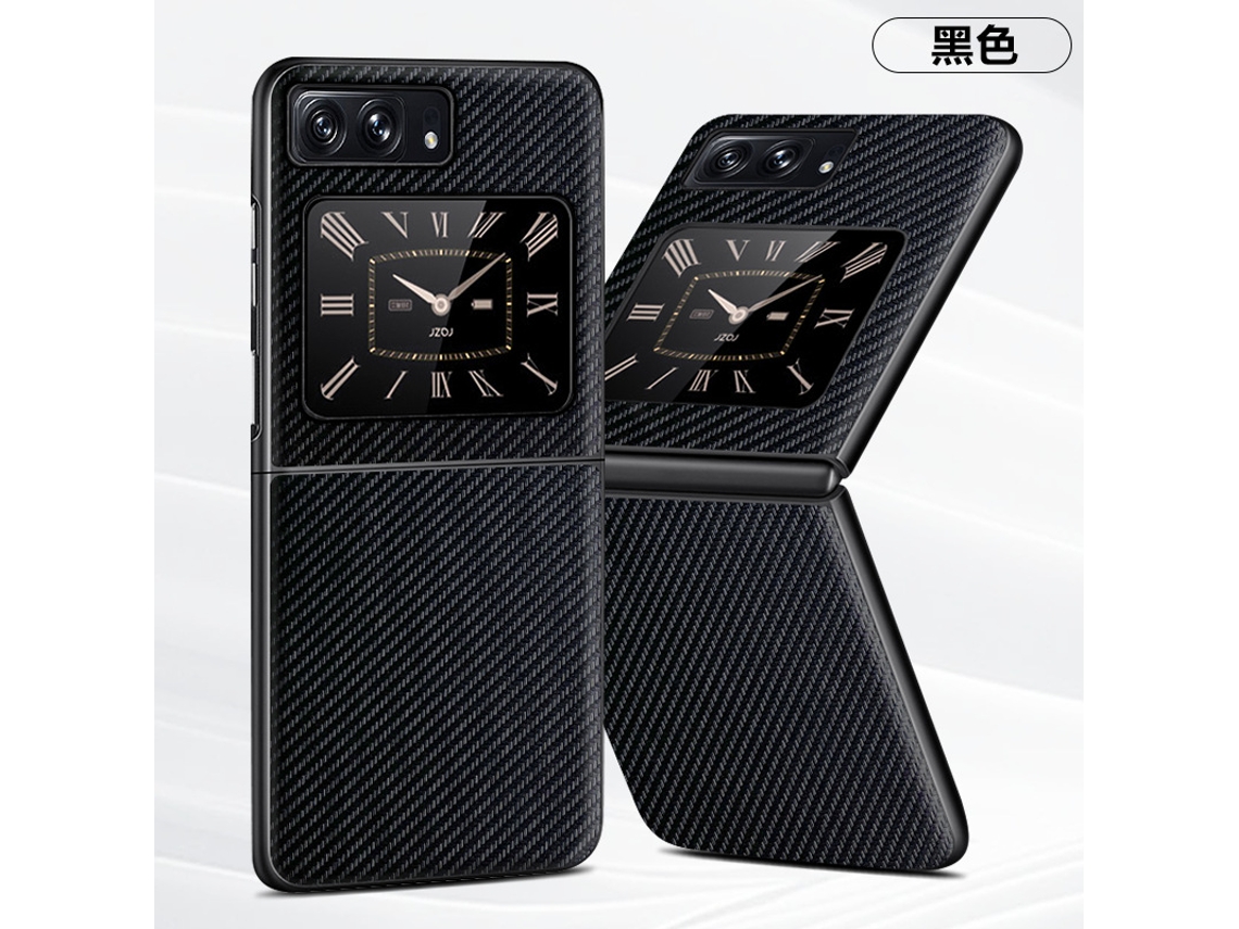 Capa De Celular Em Couro Anti-impressão Digitalfibra De Carbono Preta - Conjunto De Duas Peças Para Moto Razr 50/razr 2024