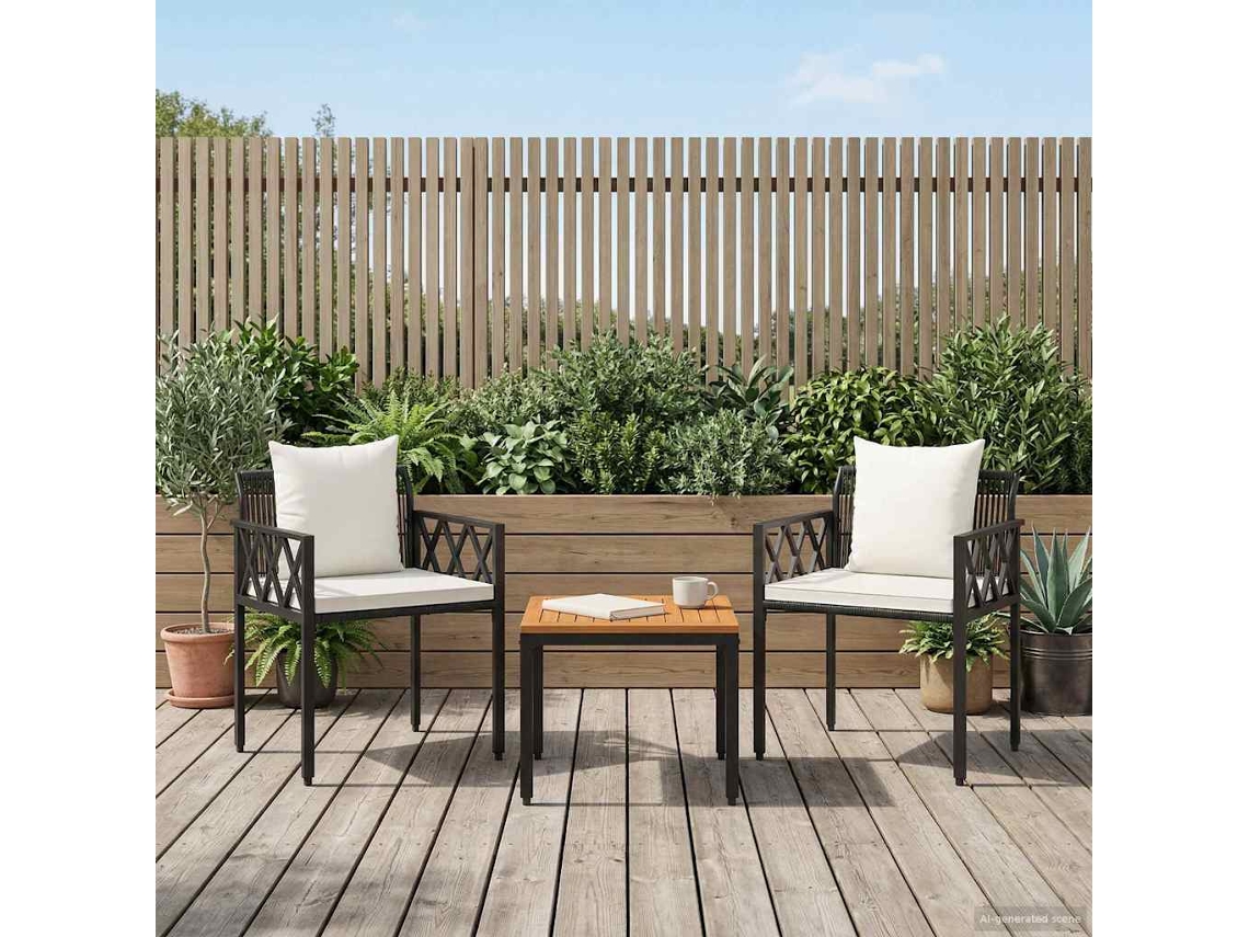 Vidaxl Conjunto De Móveis Para Exterior 3 Pcs Preto E Branco Creme