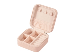 Caixa De Jóias De Couro Ecológico Portátil Divisórias Desmontáveis Rosa 10x10x5cm