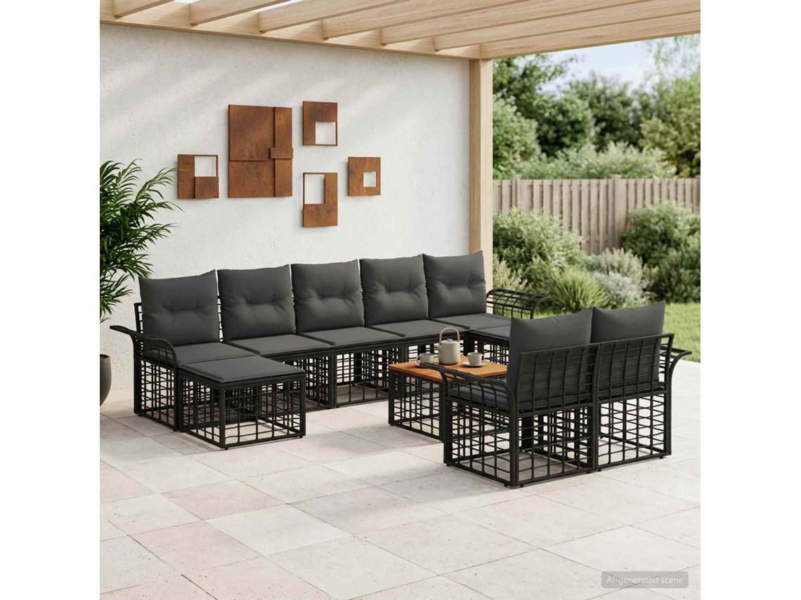 Vidaxl Conjunto De Sofás Para Exterior 10 Pcs Preto E Cinza Escuro