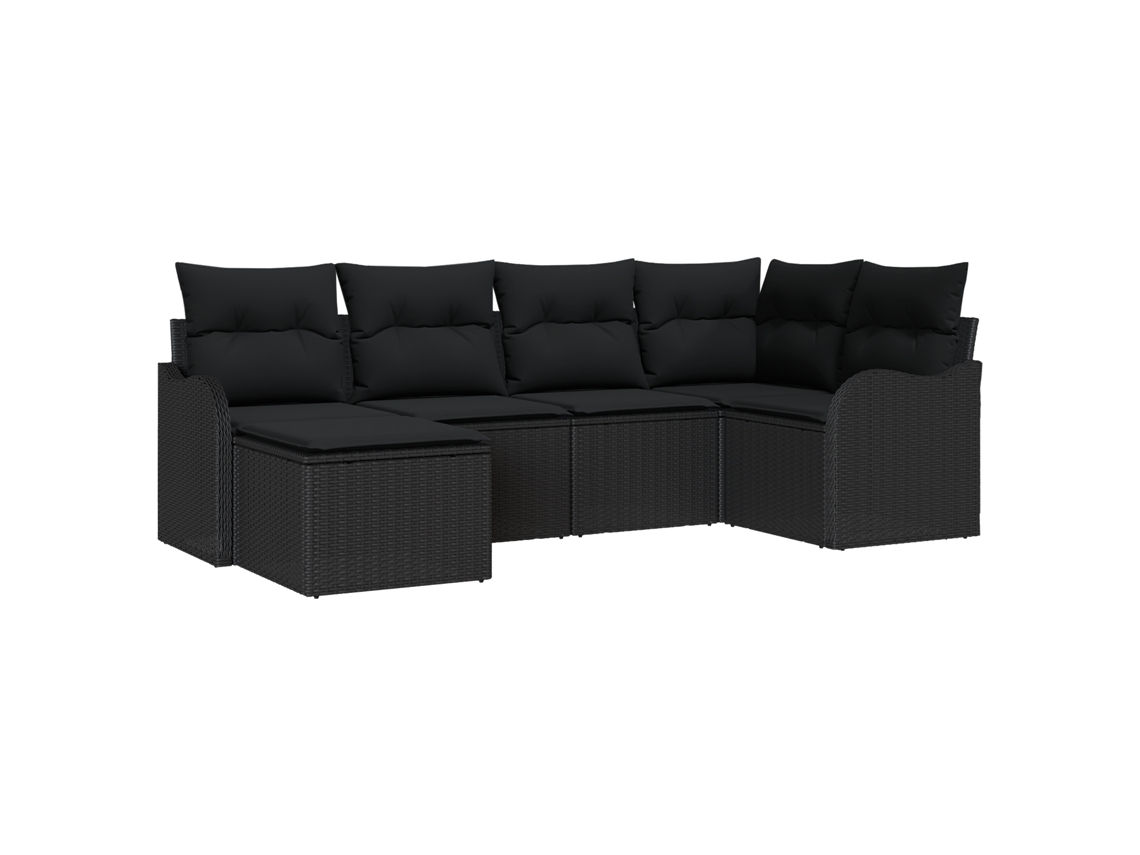 Conjunto 6 Sofá De Jardim Vidaxl Preto Vime Pe (232,5 X 122,5 X 85 Cm)