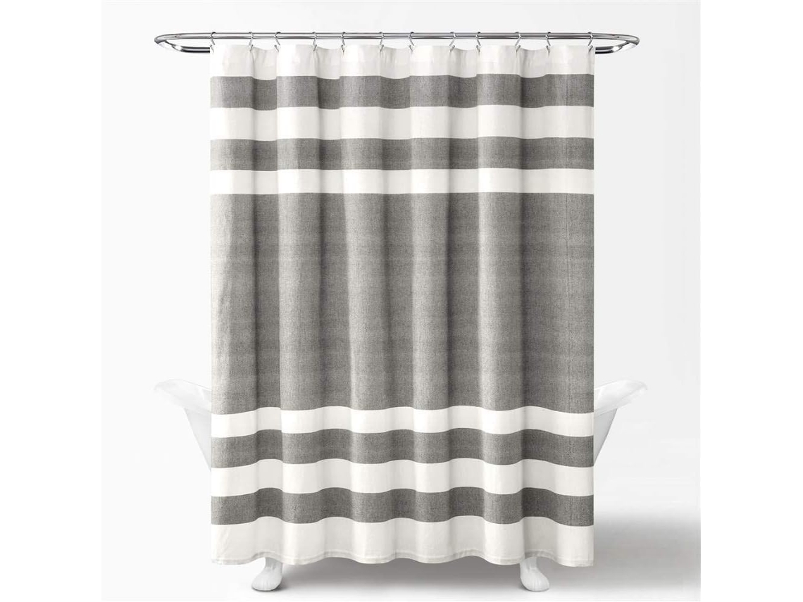 Cortina Cape Cod Em Algodão Azul Marinho E Cinza (182,9 X 182,9 Cm)