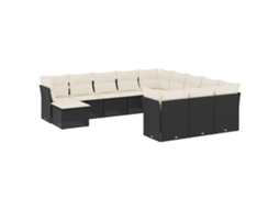 Conjunto 12 de sofás de jardim c/ almofadões VIDAXL vime PE preto