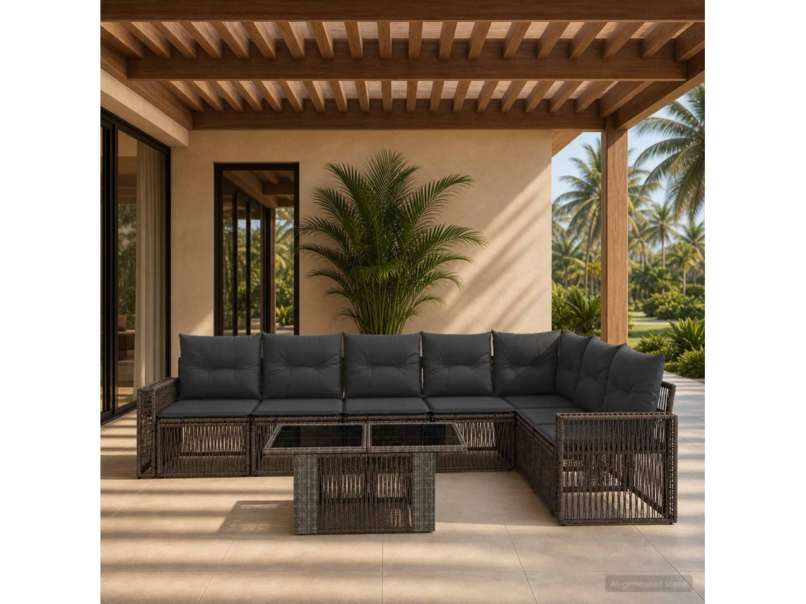 Vidaxl Conjunto De Sofá De Jardim 8 Unid. Cinza E Cinza Escuro Vime Pe