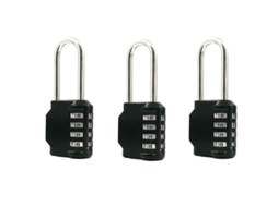 Conjunto De 3 Cadeados Com Código De 4 Dígitos, Com Haste Longa, Preto