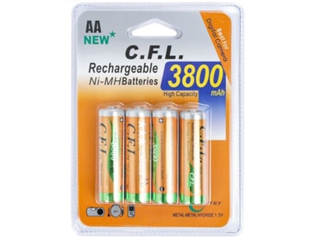 Pacote 4 X Pilhas Aa Recarregáveis 3800mah Cfl Nh Aa Laranja